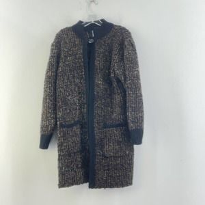 Monto Por Les Chois Black Brown Chunky Knit Cardigan Sweater Womens Size M
